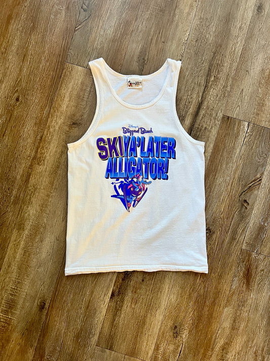 399 -White Blizzard Beach Ski Ya Later Alligator Tank  - M