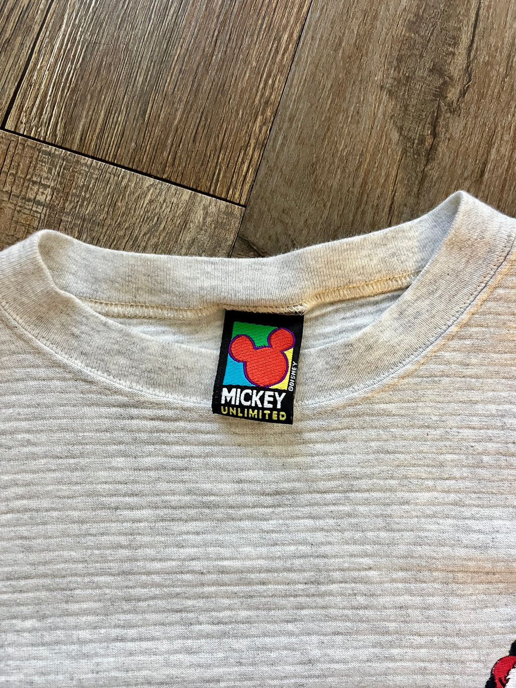 396 -Grey Embroidered Santa Mickey Striped Shirt - L