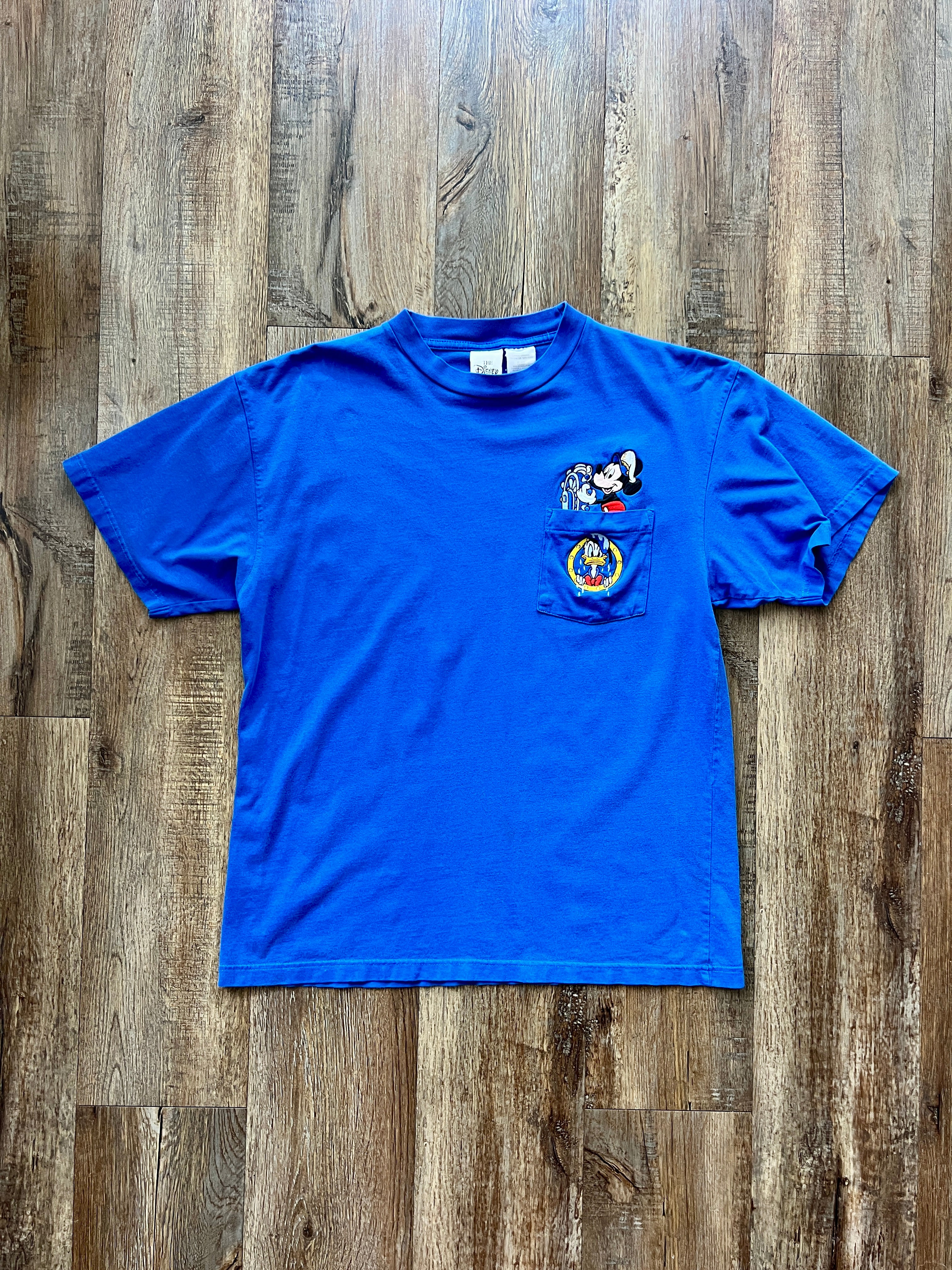 152 -Blue Embroidered Mickey & Donald Sailor Pocket Tee L