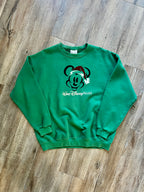 392 -Green Fuzzy Santa Mickey Hat WDW Logo Crewneck - XL