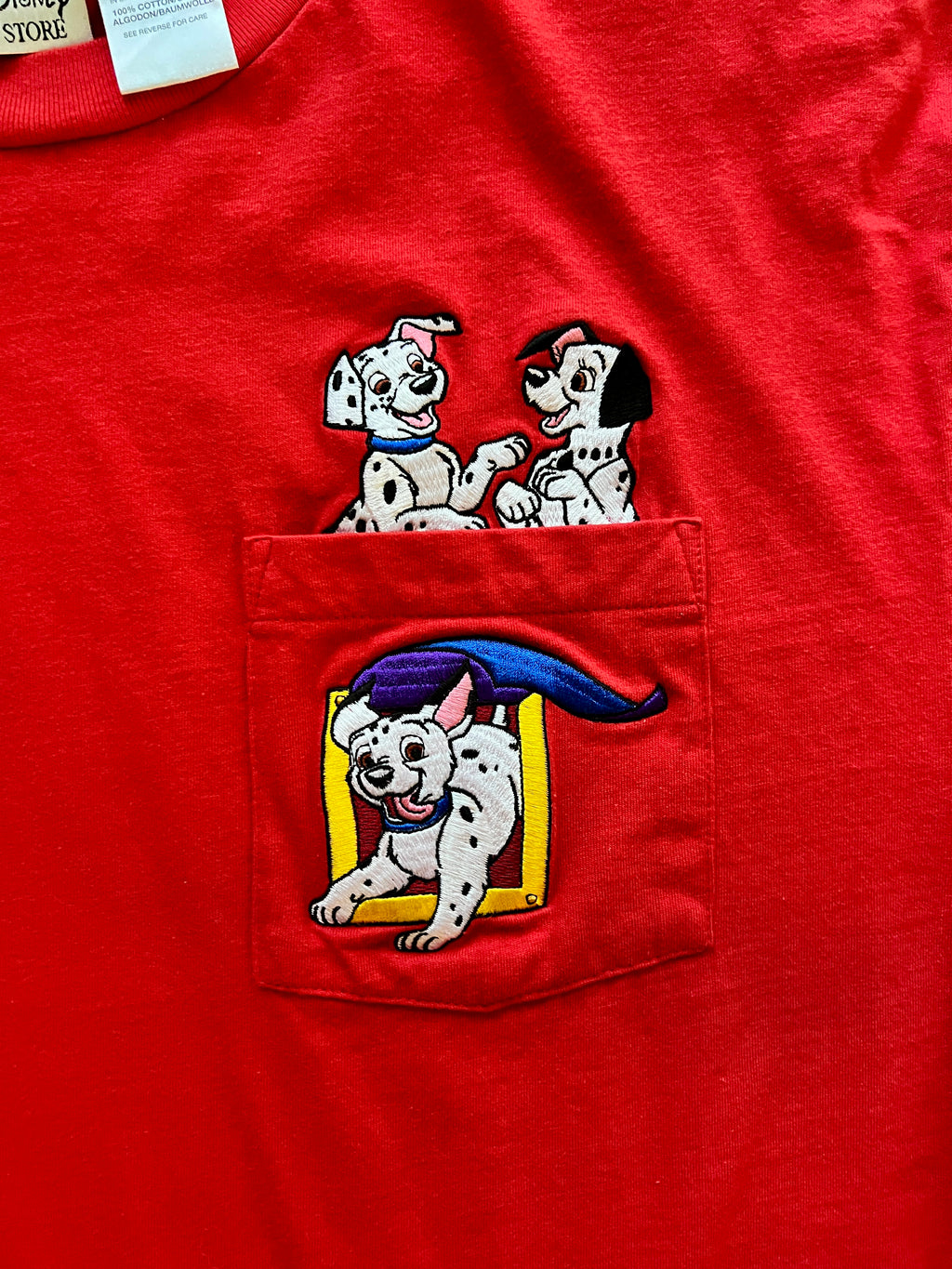 414 -Red Embroidered 101 Dalmatians Doggy Door Pocket Shirt - XL