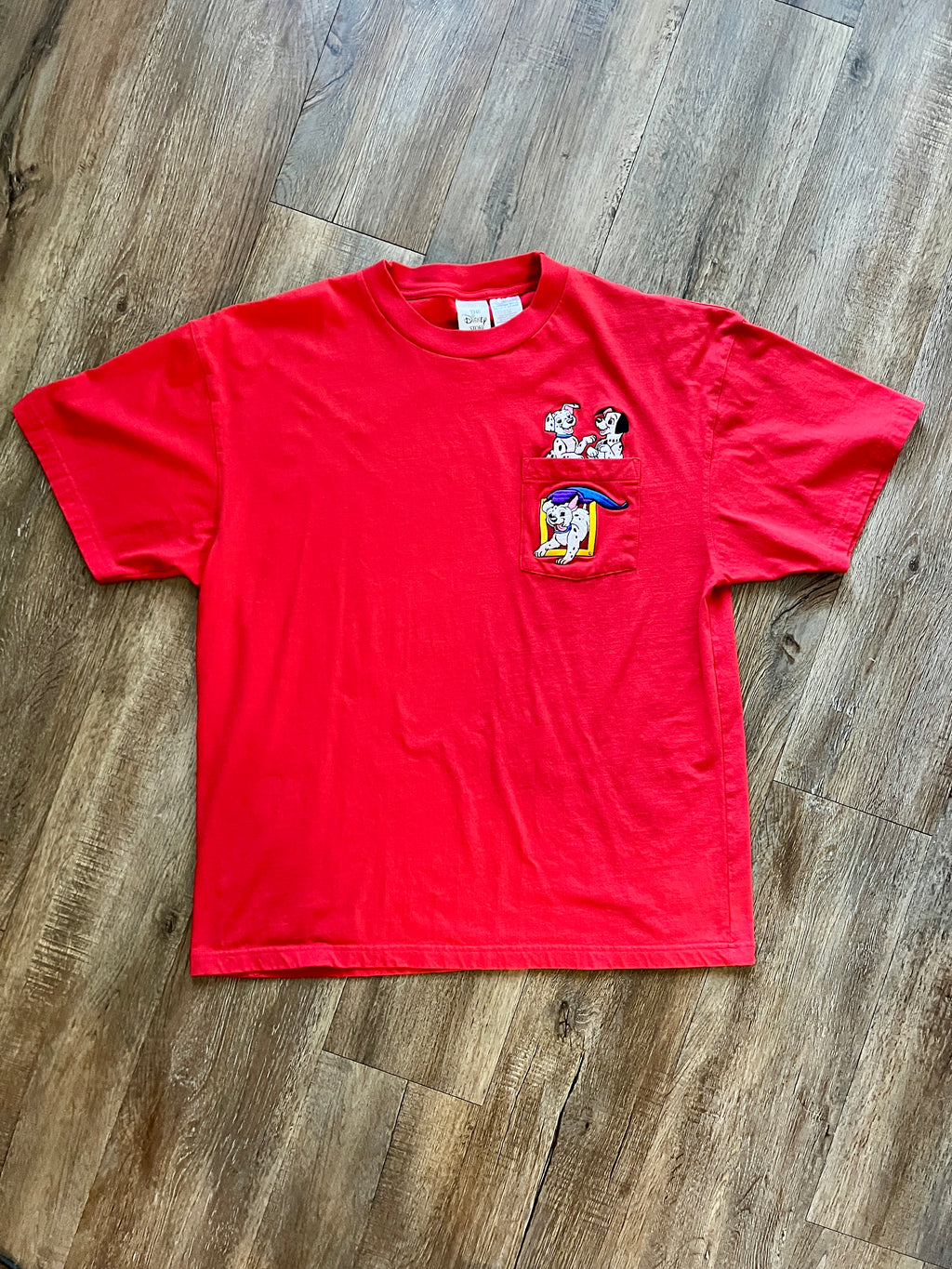 414 -Red Embroidered 101 Dalmatians Doggy Door Pocket Shirt - XL