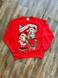 415 -Red Mickey & Minnie Happy Holidays Music Note Crewneck - L