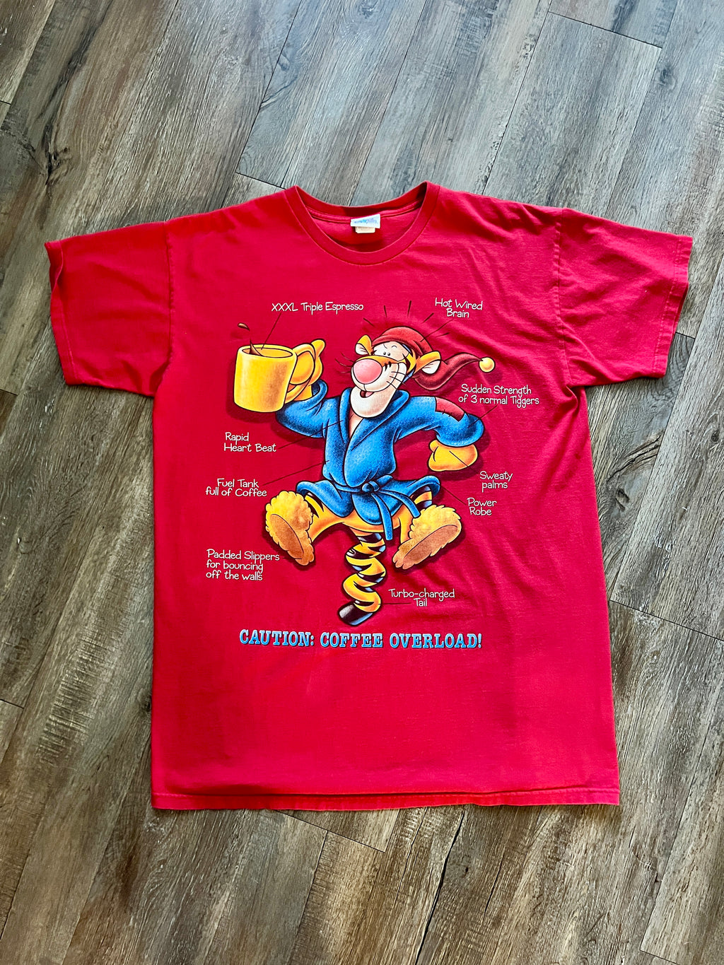386 -Red Tigger Caution Coffee Overload Sleep Shirt - OSFA