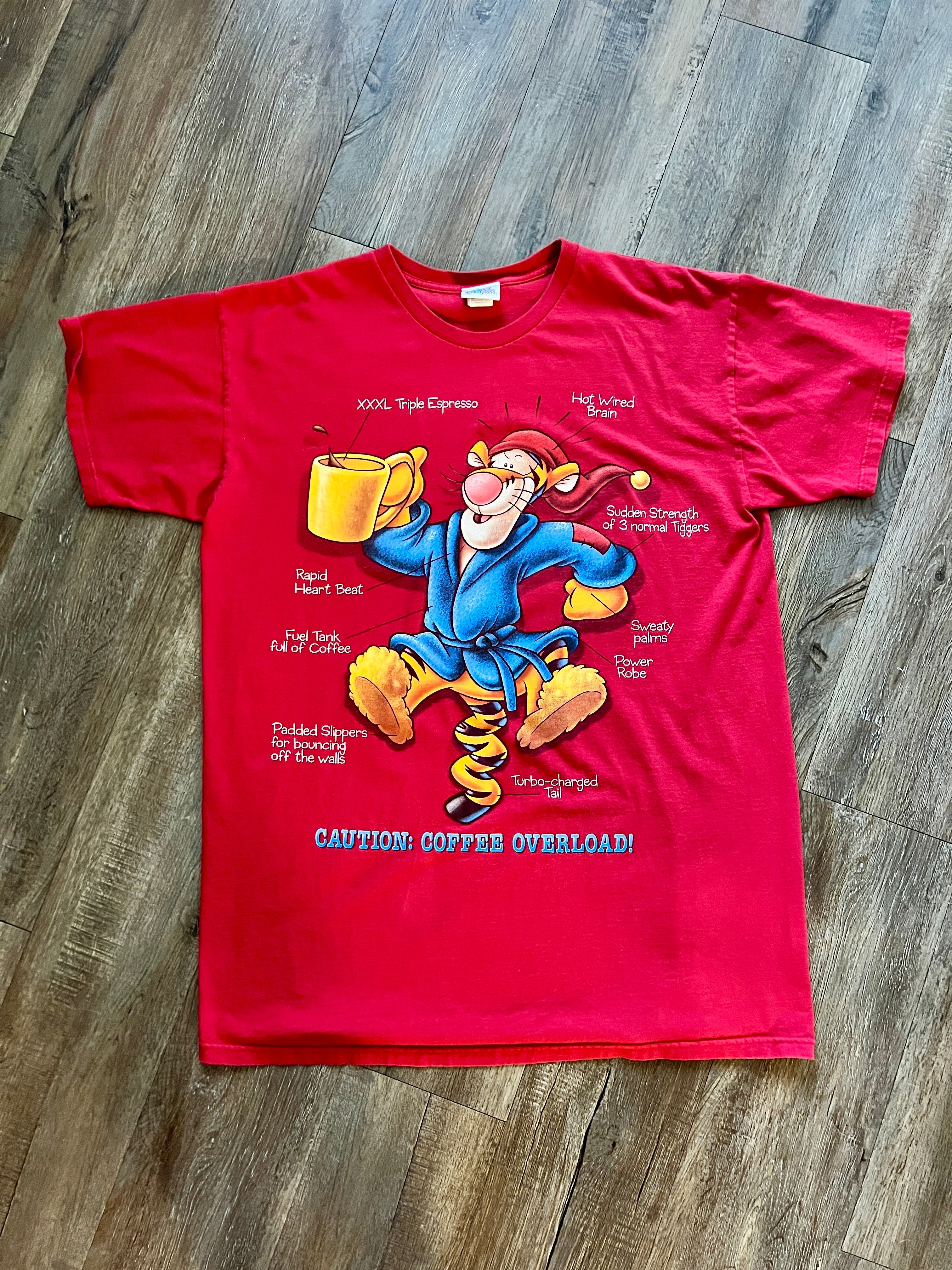 386 -Red Tigger Caution Coffee Overload Sleep Shirt - OSFA
