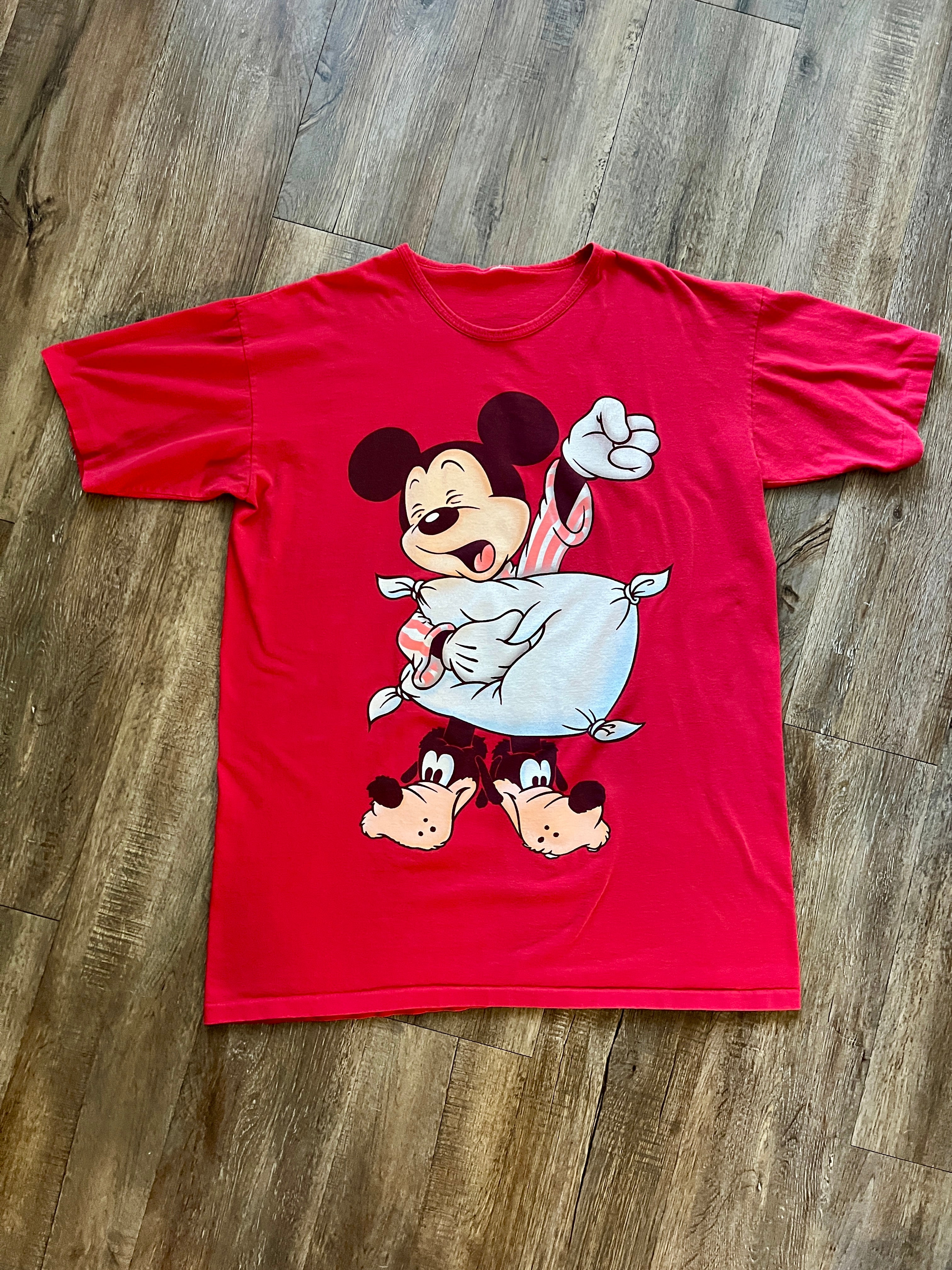 384 -Red Yawning Mickey Goofy Slippers Sleep Shirt - OSFA