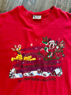 382 -Red Mickey & Pluto Reindeer Sleigh Shirt - L
