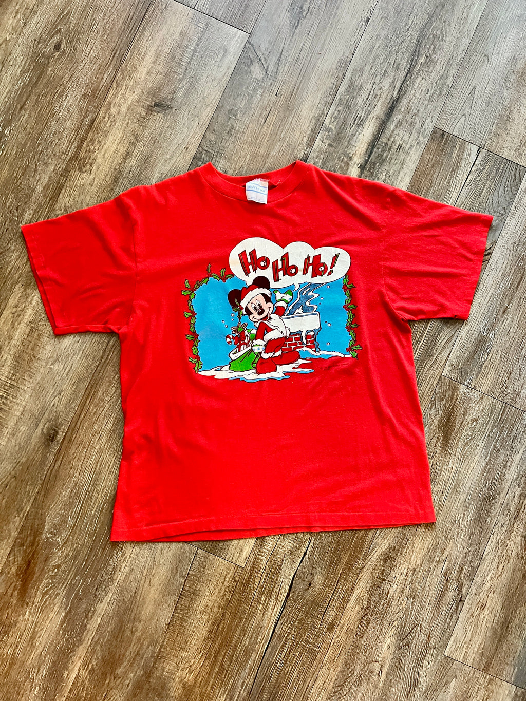 381 -Red Mickey Chimney Ho Ho Ho Shirt - L