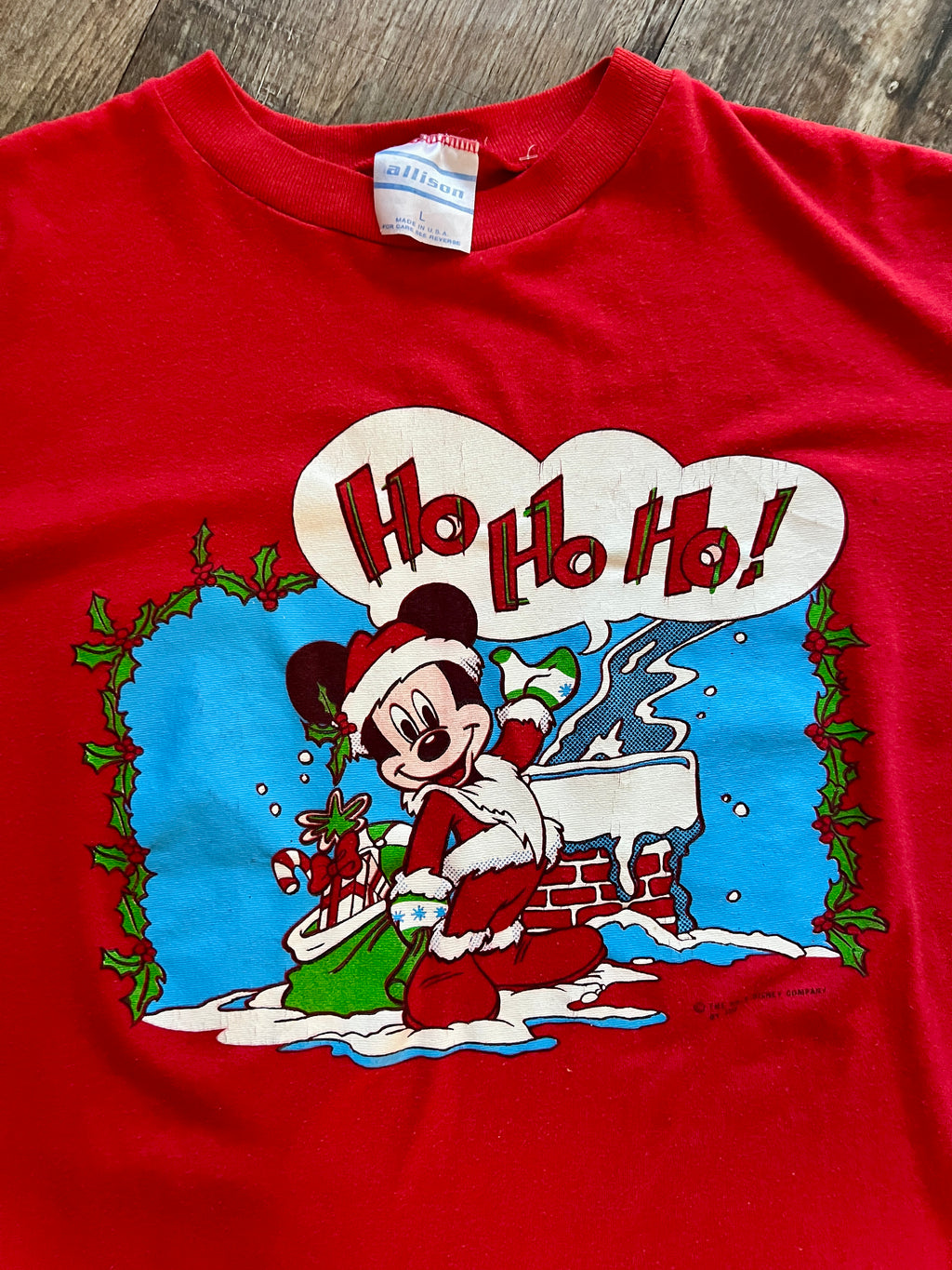 381 -Red Mickey Chimney Ho Ho Ho Shirt - L