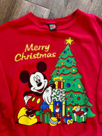 380 -Red Mickey Christmas Tree Merry Christmas Crewneck - L