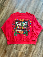 377 -Red Mickey & Minnie Window Christmas Lights Crewneck - XL