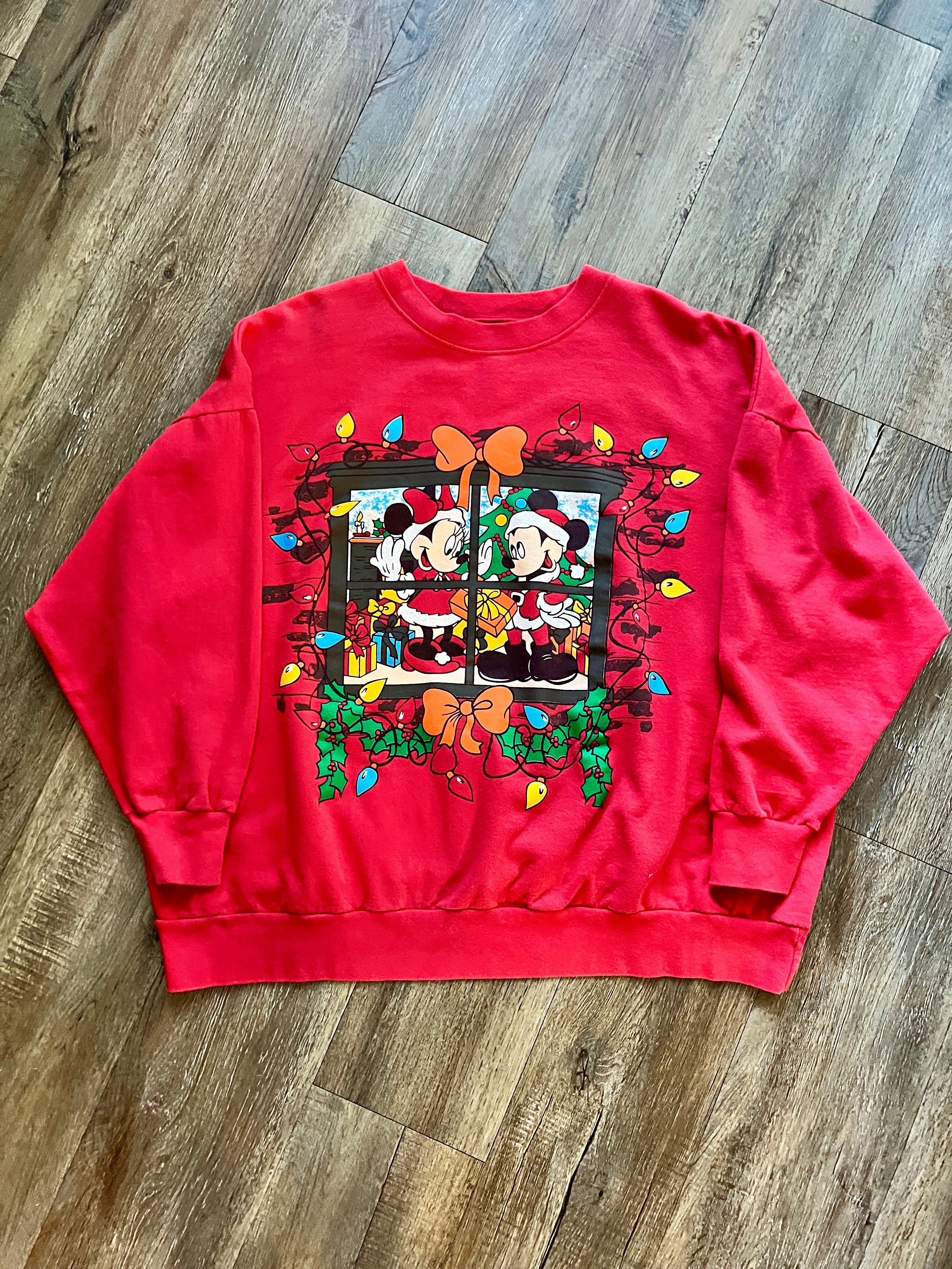 377 -Red Mickey & Minnie Window Christmas Lights Crewneck - XL