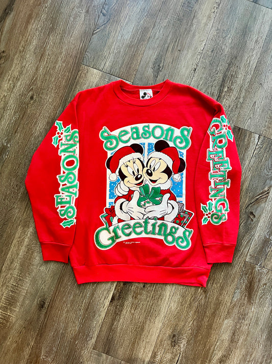 419 -Red Mickey & Minnie Season's Greetings Crewneck - M