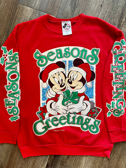 419 -Red Mickey & Minnie Season's Greetings Crewneck - M