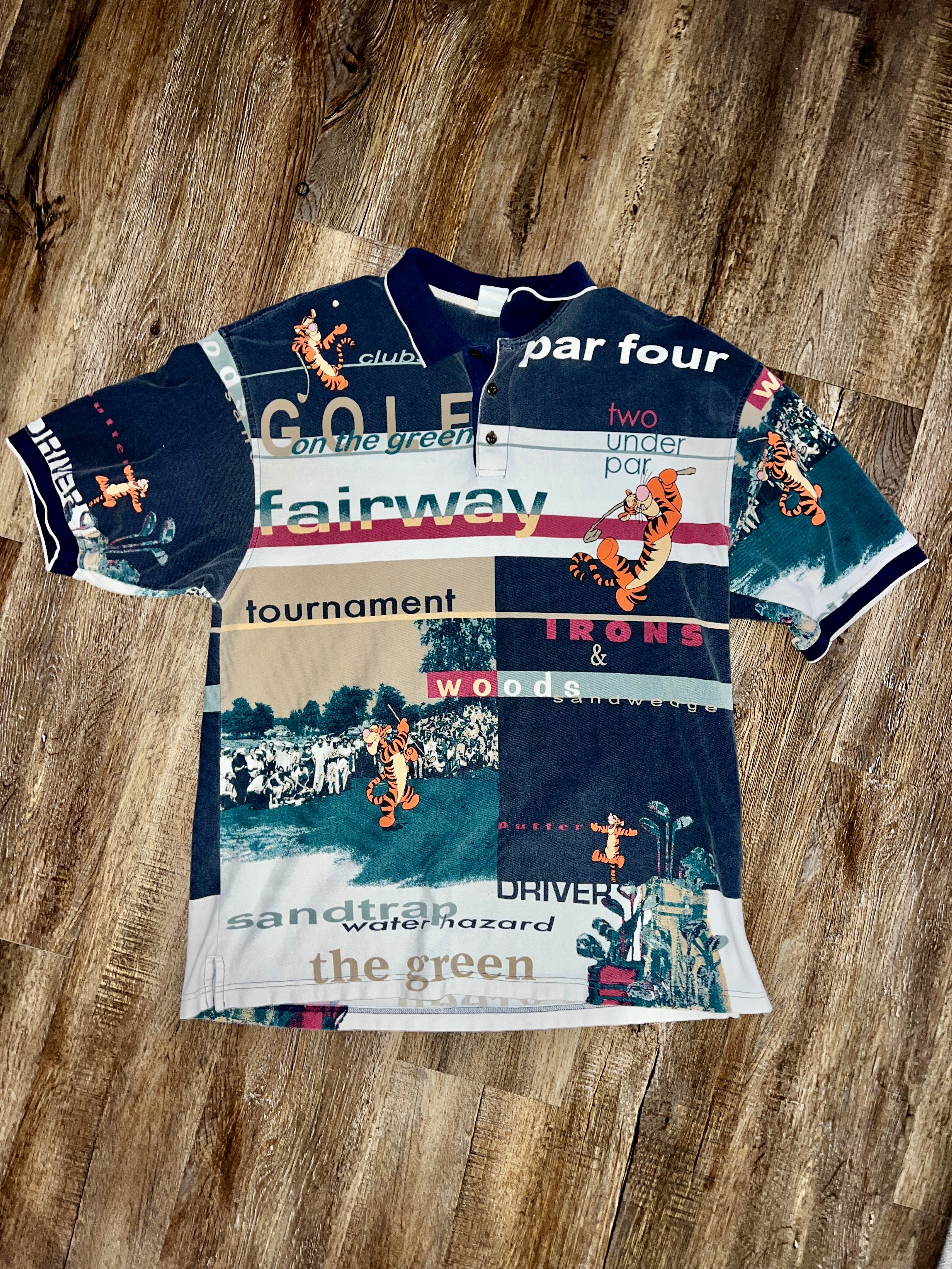 1004 -Navy, Green, & White Golfing Tigger Fairyway Golf Polo - XL