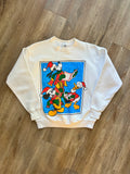 423 -White Mickey, Goofy, Donald Caroling in the Snow Crewneck - L