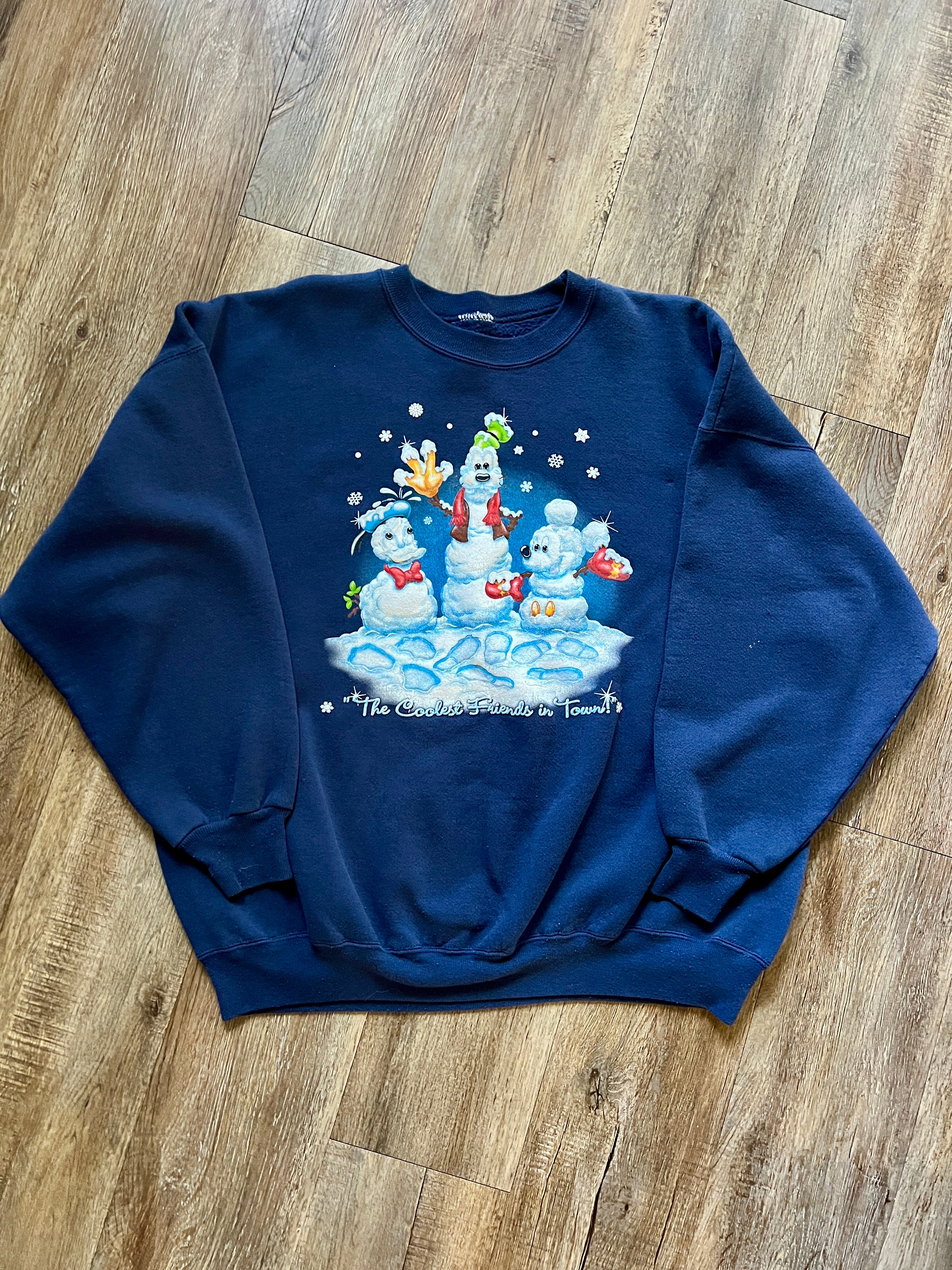 408 -Navy Snowman Mickey, Donald, Goofy The Coolest Friends in Town Crewneck - XL / NT
