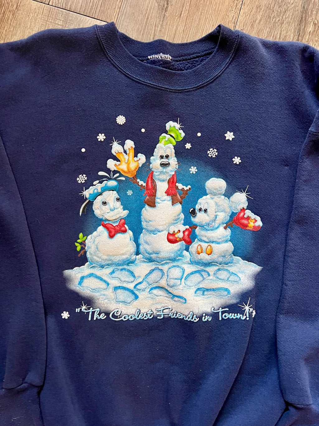 408 -Navy Snowman Mickey, Donald, Goofy The Coolest Friends in Town Crewneck - XL / NT