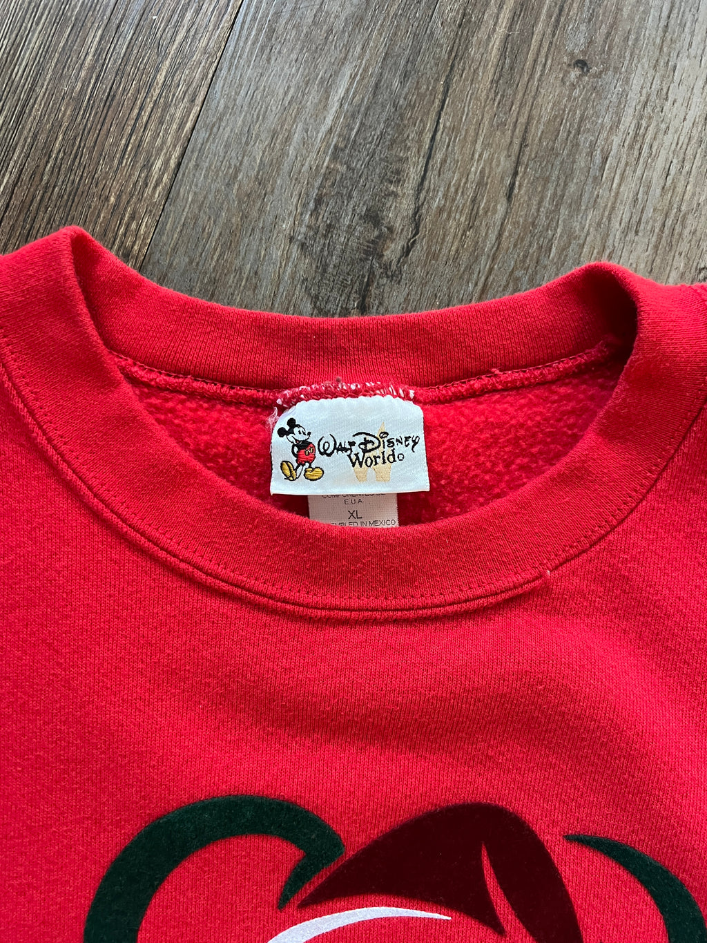 409 -Red Fuzzy Santa Mickey Walt Disney World Logo Crewneck - XL