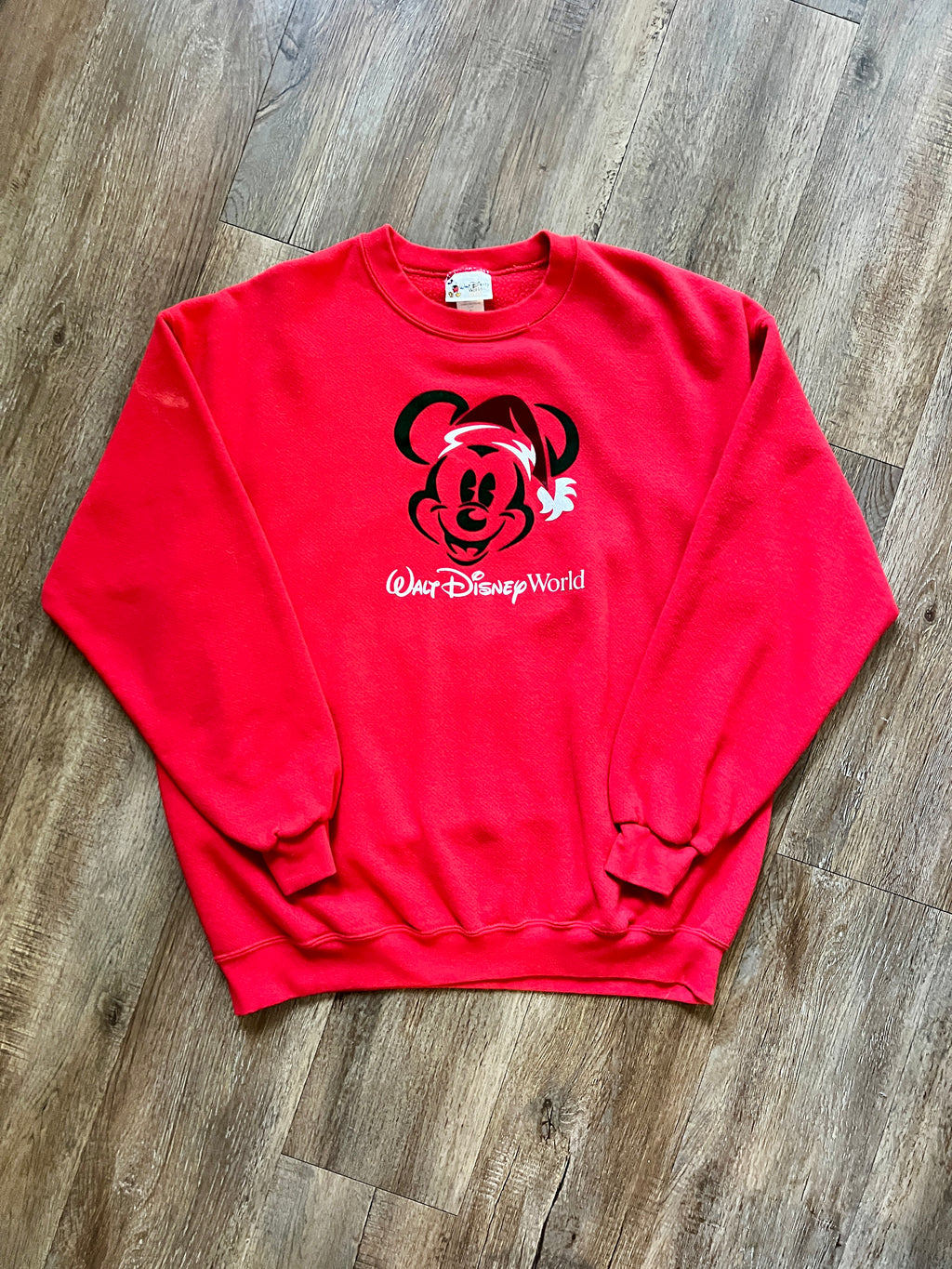 409 -Red Fuzzy Santa Mickey Walt Disney World Logo Crewneck - XL