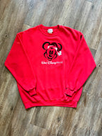 409 -Red Fuzzy Santa Mickey Walt Disney World Logo Crewneck - XL