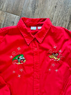 410 -Red Mickey & Pluto Christmas Tree Button Up - XL