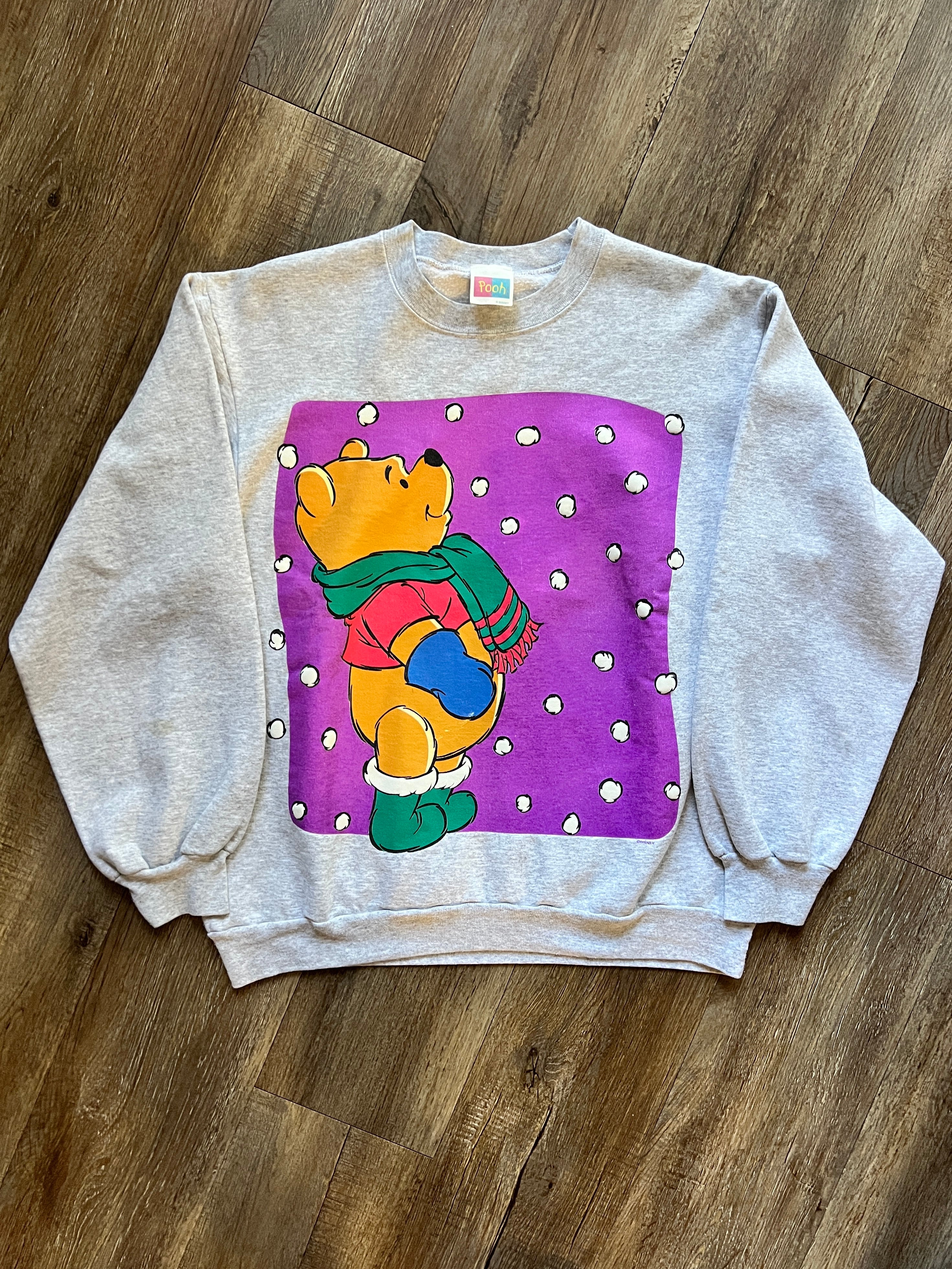 428 -Grey Winnie The Pooh Snowfall Crewneck - L