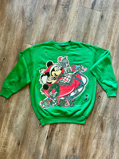 406 -Green Mickey & Minnie Sleigh Ride Music Note Crewneck - S/M
