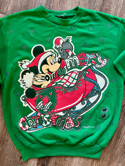 406 -Green Mickey & Minnie Sleigh Ride Music Note Crewneck - S/M