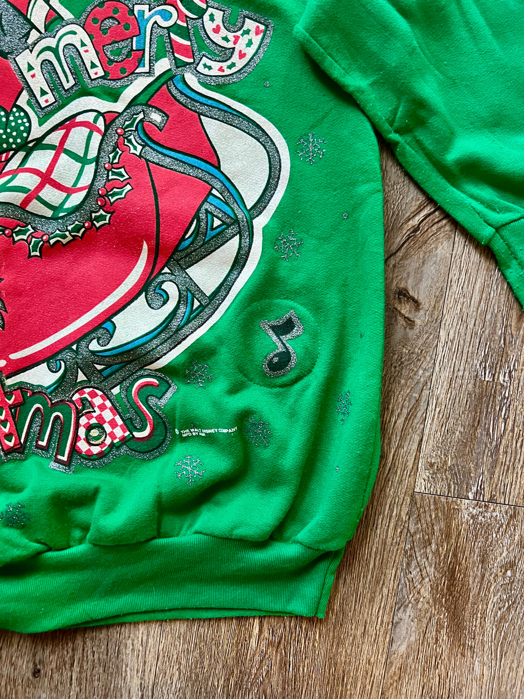 406 -Green Mickey & Minnie Sleigh Ride Music Note Crewneck - S/M