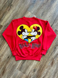 1049 -Red Yellow Heart Mickey & Minnie Hugging Crewneck - NT / S