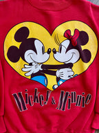 1049 -Red Yellow Heart Mickey & Minnie Hugging Crewneck - NT / S