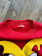 1049 -Red Yellow Heart Mickey & Minnie Hugging Crewneck - NT / S