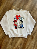 1043 -White Mickey & Minnie I ❤️ You Balloon Crewneck - L