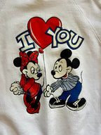 1043 -White Mickey & Minnie I ❤️ You Balloon Crewneck - L