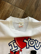 1043 -White Mickey & Minnie I ❤️ You Balloon Crewneck - L