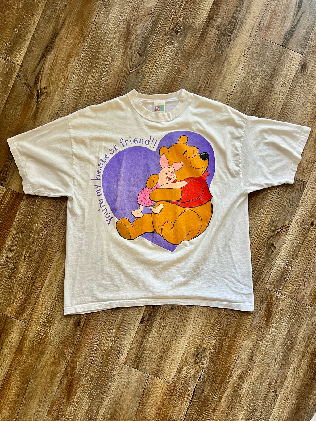 1045 -White You're My Bestest Friend WTP Hugging Piglet Purple Heart Shirt - XL