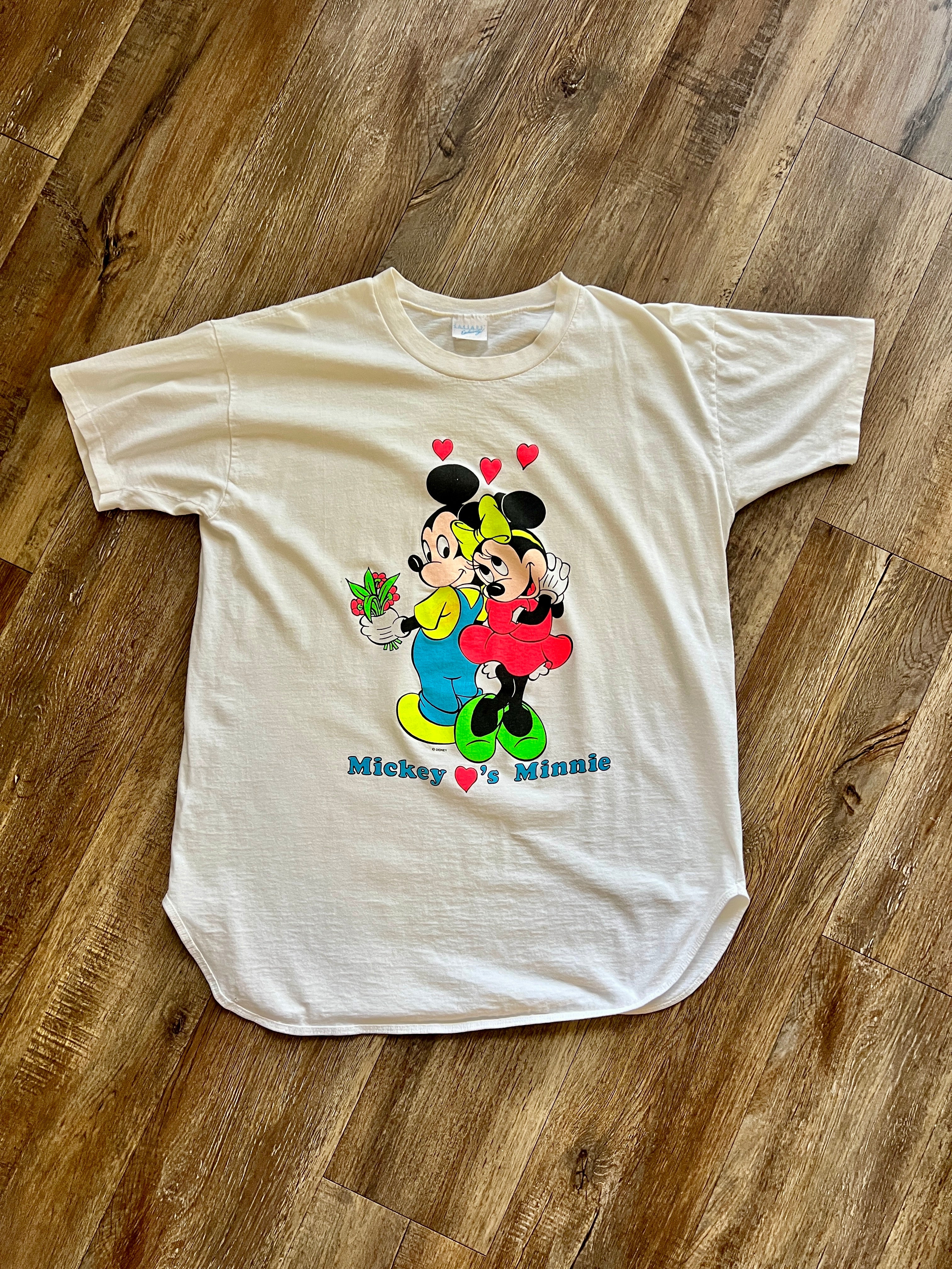 1039 -White Neon Minnie ❤️ 's Mickey Shirt - XL