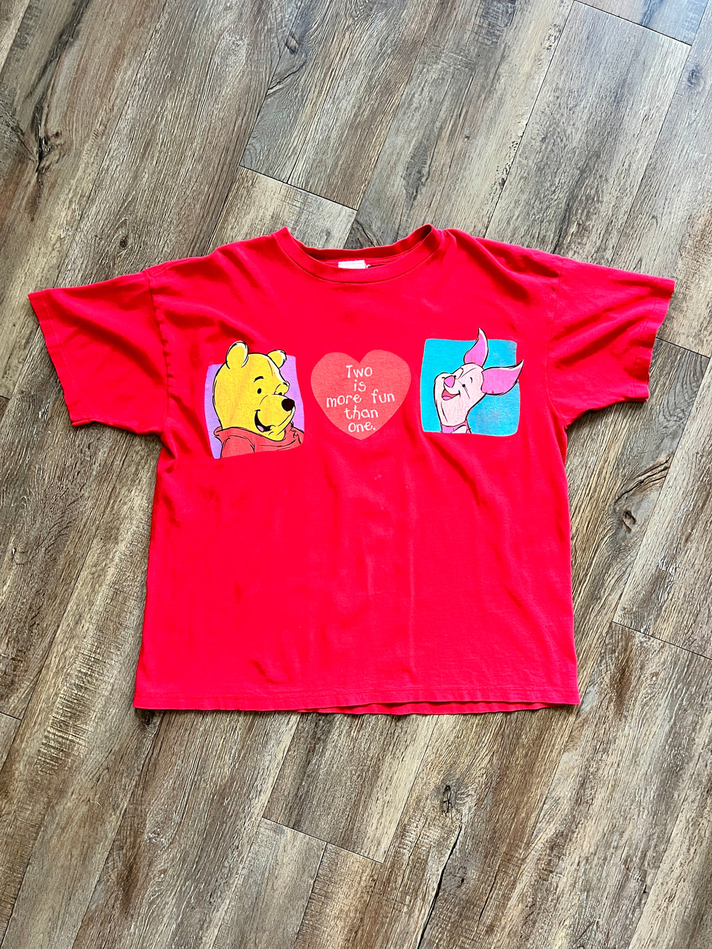 1052 - Red WTP & Piglet Two is More Fun Than One Heart Shirt - L