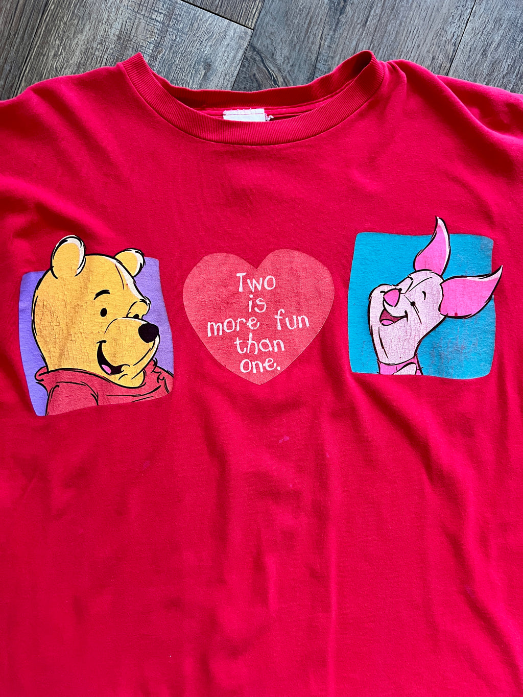 1052 - Red WTP & Piglet Two is More Fun Than One Heart Shirt - L