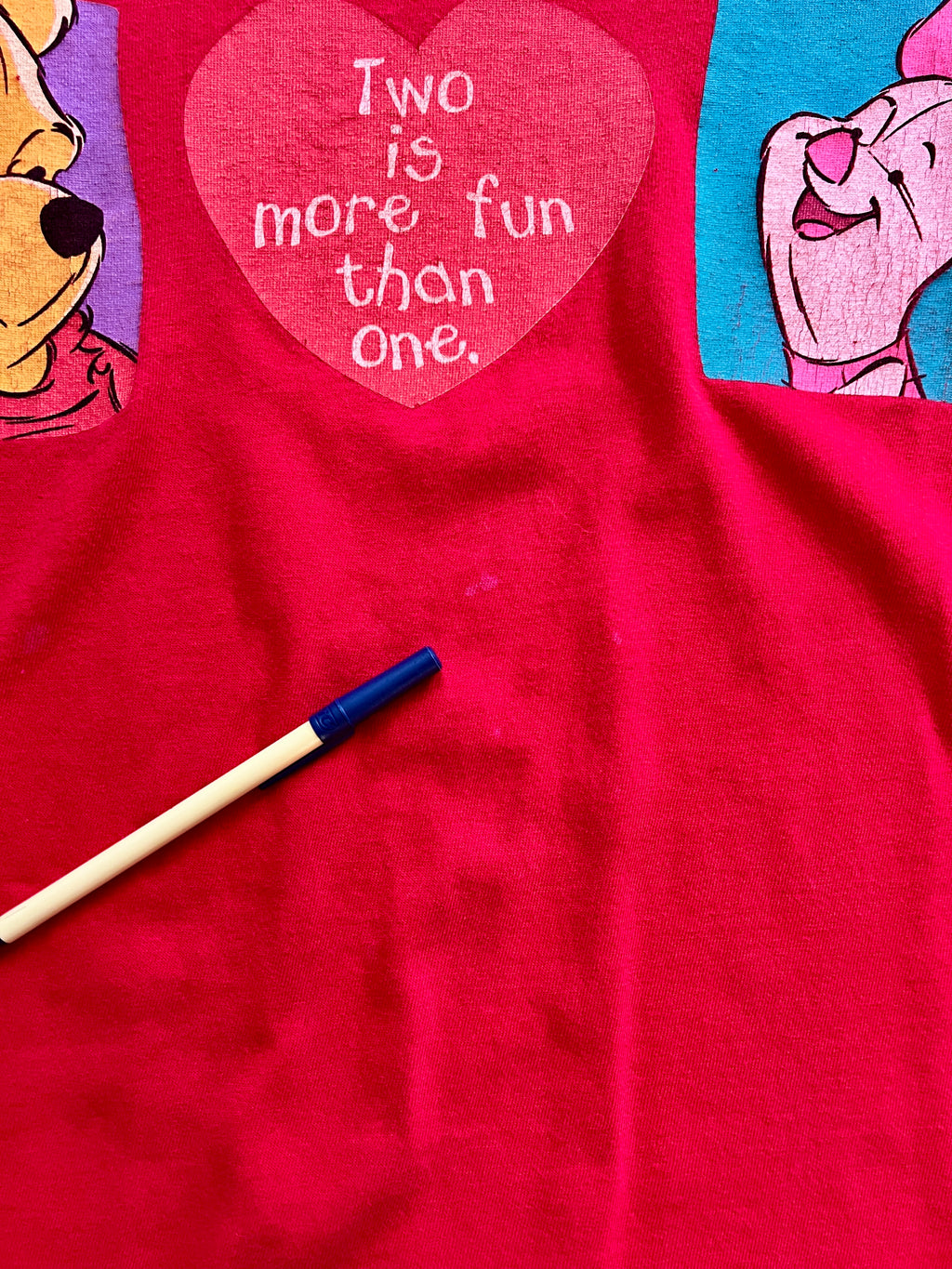 1052 - Red WTP & Piglet Two is More Fun Than One Heart Shirt - L