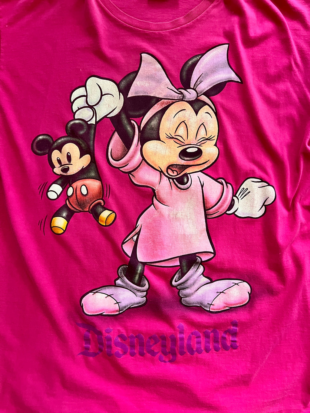 1051 -Pink Yawning Minnie Teddy Bear Disneyland Sleep Shirt - OSFA