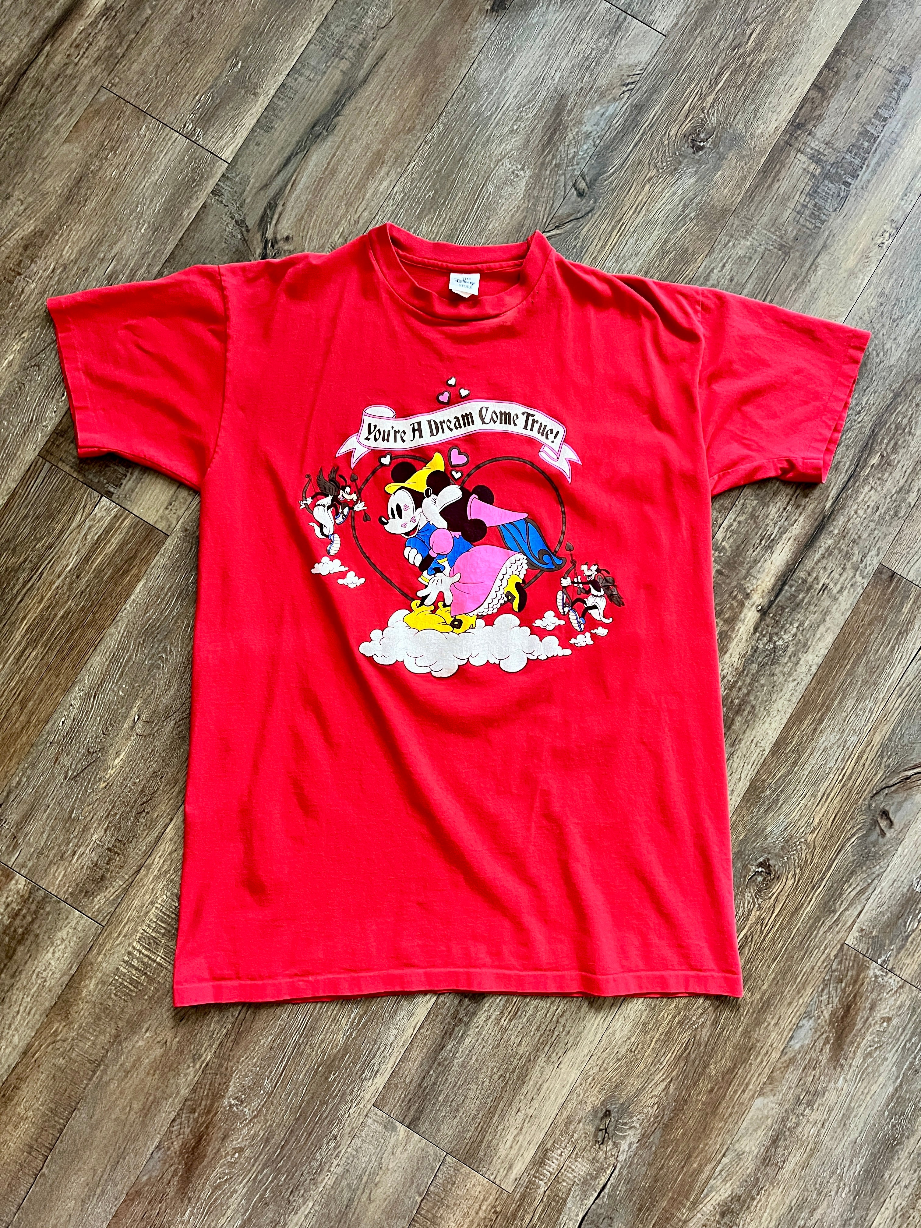 1048 -Red You're A Dream Come True Mickey & Minnie Prince & Princess Kisses Shirt - OSFA