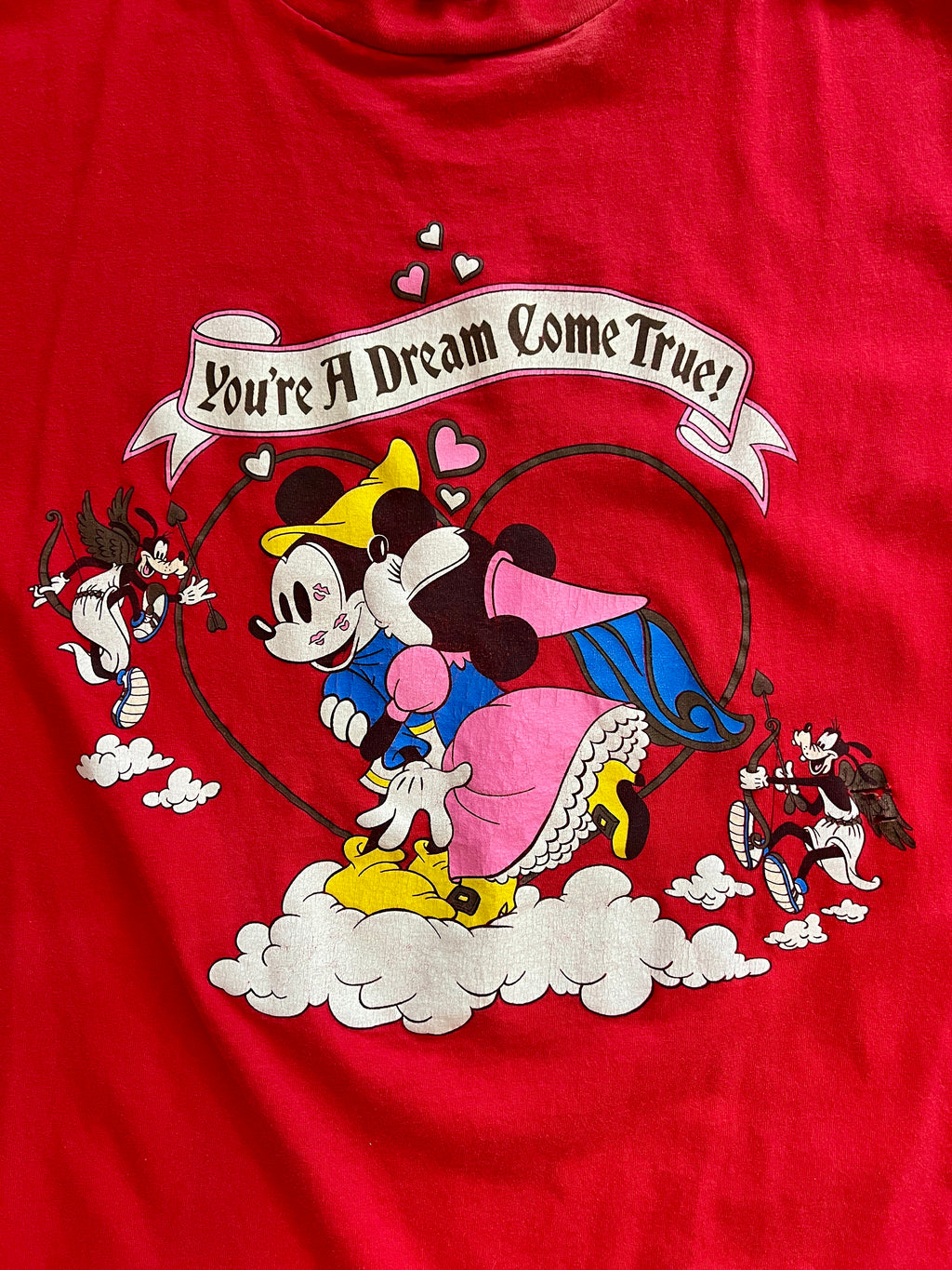 1048 -Red You're A Dream Come True Mickey & Minnie Prince & Princess Kisses Shirt - OSFA