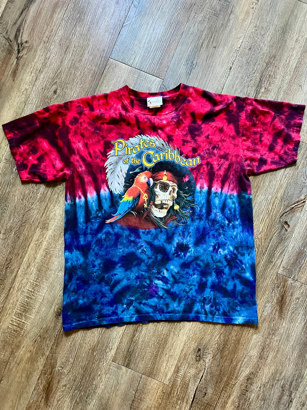 481 - Red & Blue Tie-Dye Pirates of the Caribbean & Skull Shirt - M