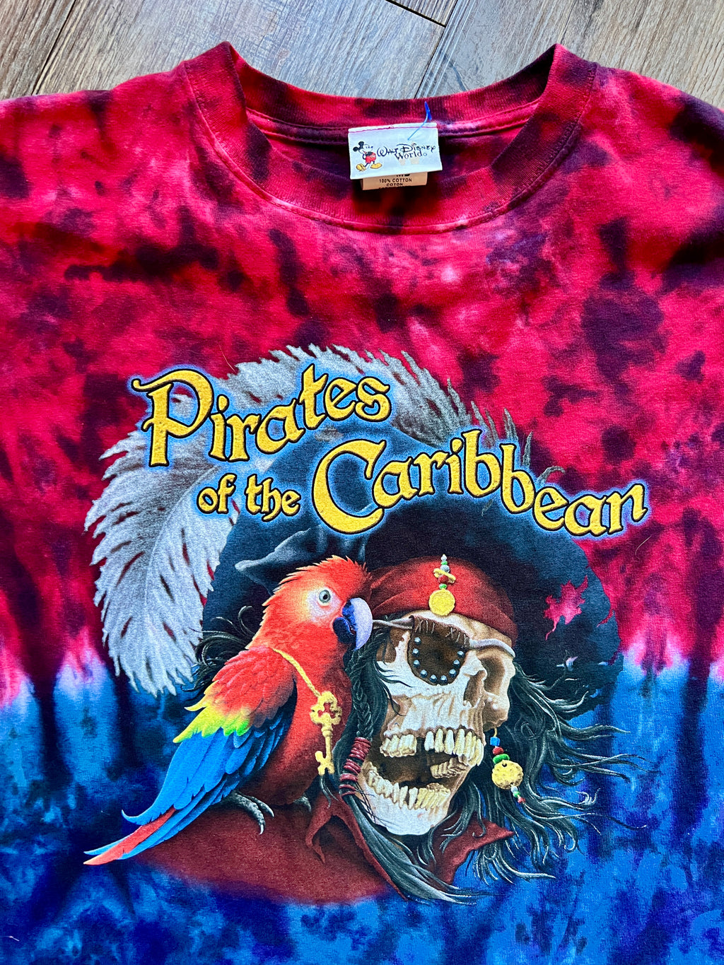 481 - Red & Blue Tie-Dye Pirates of the Caribbean & Skull Shirt - M