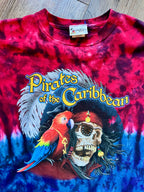 481 - Red & Blue Tie-Dye Pirates of the Caribbean & Skull Shirt - M