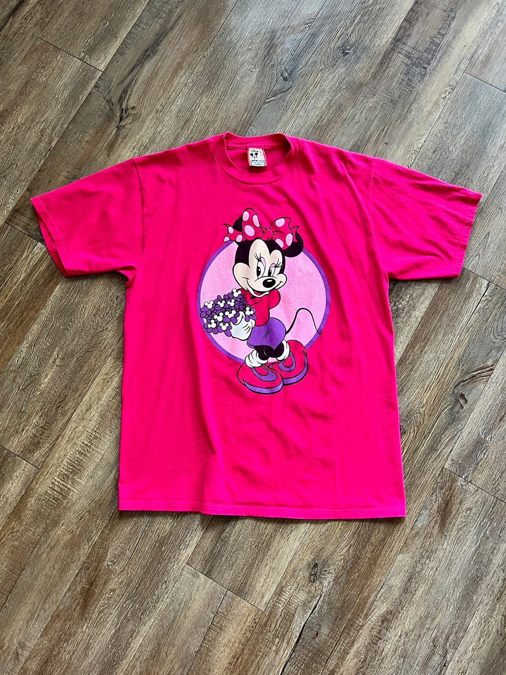 1037 -Red Minnie Holding Mickey Head Flower Bouquet Shirt - XL
