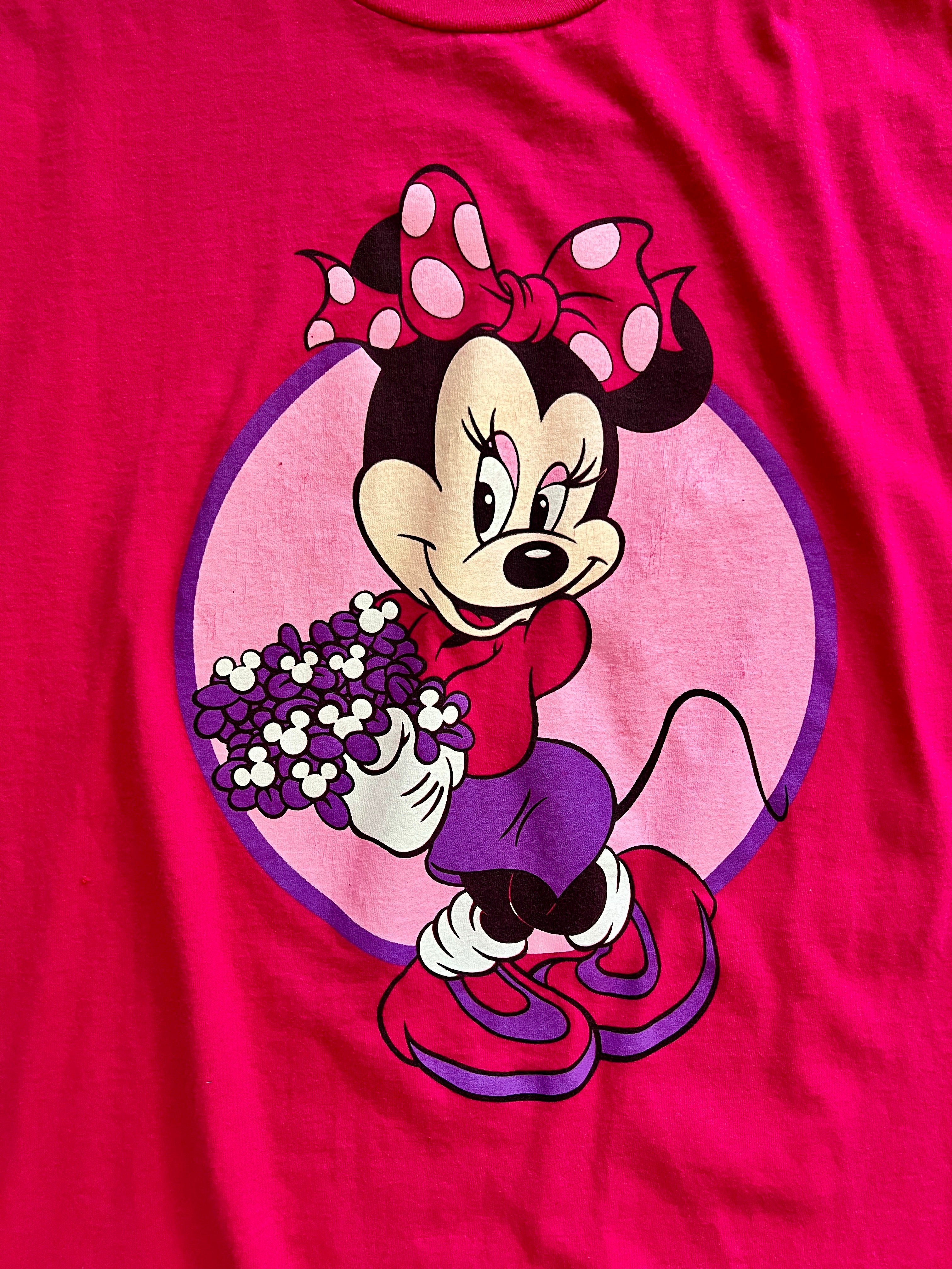 1037 -Red Minnie Holding Mickey Head Flower Bouquet Shirt - XL