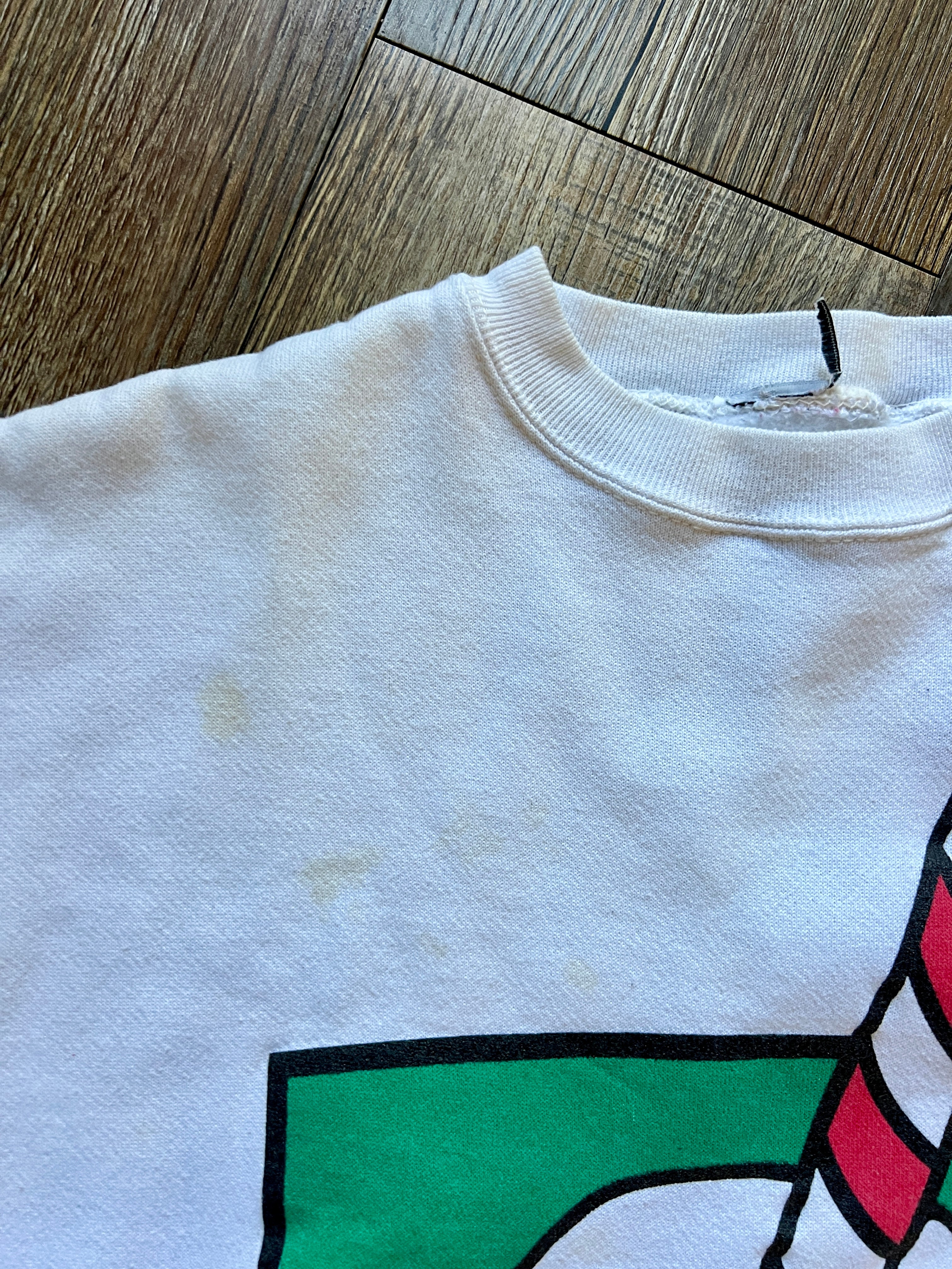 484 - White Giant Mickey Candy Cane Crewneck - L